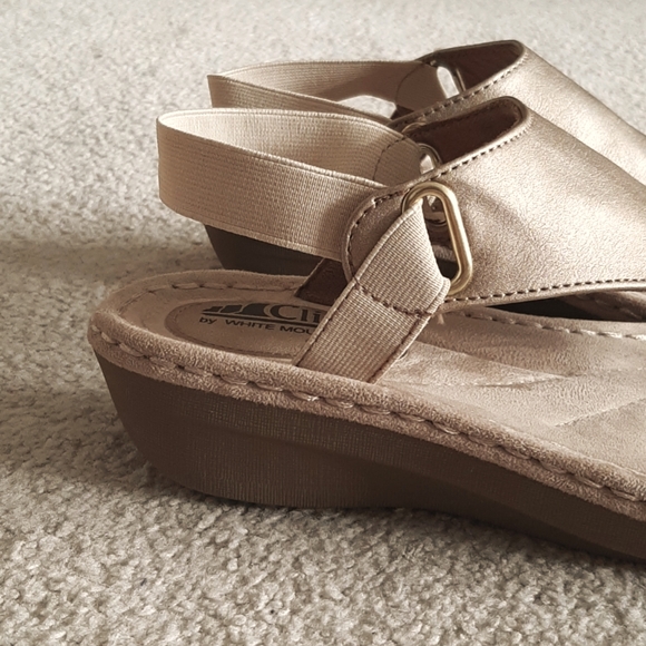 Cliffs by WHITE MOUNTAIN Gold Thong Sandals with Cushion Sole & Rubber Wedge - Picture 9 of 17